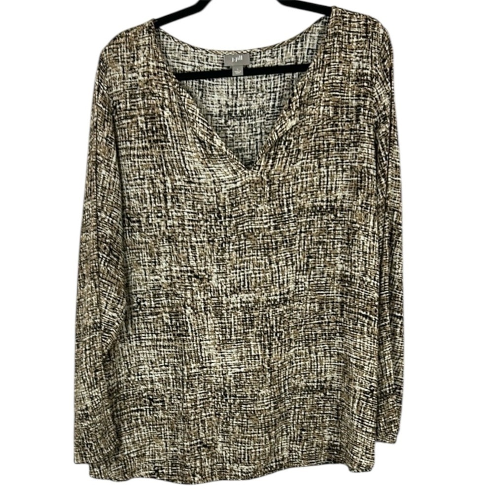 J.Jill Tan and Brown Relaxed Long Sleeve Blouse Size Large